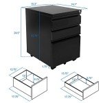 3-Drawer Rolling File Cabinet with Lock - Black