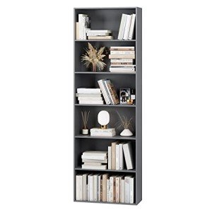 6-Tier Dark Gray Freestanding Bookshelf Storage Shelf
