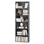 6-Tier Dark Gray Freestanding Bookshelf Storage Shelf