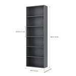 6-Tier Dark Gray Freestanding Bookshelf Storage Shelf