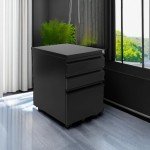 3-Drawer Rolling File Cabinet with Lock - Black