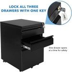 3-Drawer Rolling File Cabinet with Lock - Black