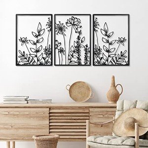 Black Metal Flower Wall Art Set of 3