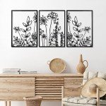 Black Metal Flower Wall Art Set of 3