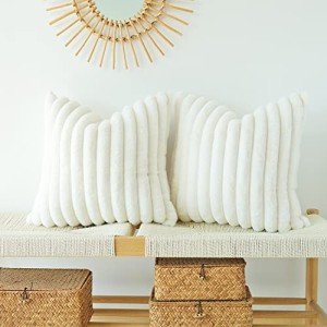 Set of 2 Soft Faux Fur Pillow Covers - White