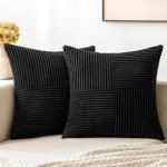 Boho Black Corduroy Pillow Covers - Set of 2