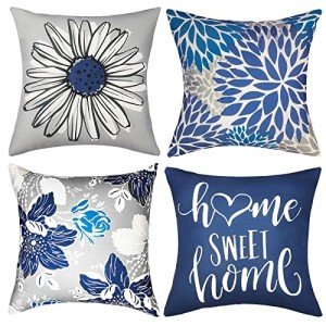 Set of 4 Blue Decorative Throw Pillow Covers