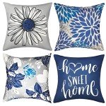 Set of 4 Blue Decorative Throw Pillow Covers
