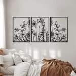 Black Metal Flower Wall Art Set of 3
