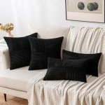 Boho Black Corduroy Pillow Covers - Set of 2