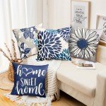 Set of 4 Blue Decorative Throw Pillow Covers