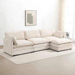 Beige Oversized Modular Sectional Sofa with Ottoman