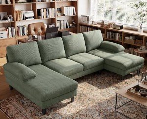 LINSY HOME Army Green U Sectional Couch