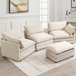 Beige Oversized Modular Sectional Sofa with Ottoman
