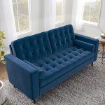 Navy Velvet Mid-Century Modern Sofa with Pillows