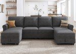 HONBAY U-Shaped Sectional Sofa with Storage, Dark Grey