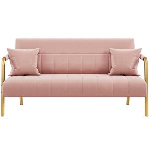 Modern Pink Velvet Loveseat Sofa with Gold Legs