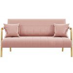 Modern Pink Velvet Loveseat Sofa with Gold Legs