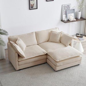 Comfy Deep Seat Sectional Sofa with Ottoman