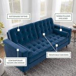 Navy Velvet Mid-Century Modern Sofa with Pillows