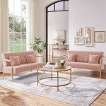 Modern Pink Velvet Loveseat Sofa with Gold Legs
