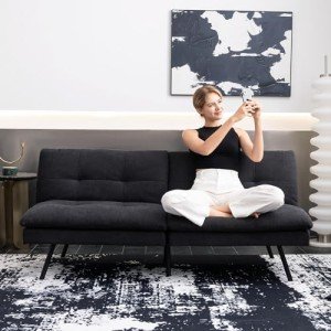 Memory Foam Splitback Loveseat Sofa Bed - Black