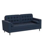 Navy Velvet Mid-Century Modern Sofa with Pillows