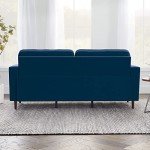 Navy Velvet Mid-Century Modern Sofa with Pillows