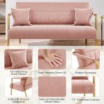 Modern Pink Velvet Loveseat Sofa with Gold Legs
