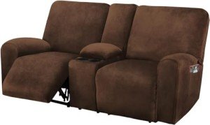 Velvet Reclining Loveseat Cover with Console (Chocolate)