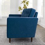 Navy Velvet Mid-Century Modern Sofa with Pillows