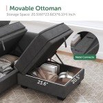 HONBAY U-Shaped Sectional Sofa with Storage, Dark Grey