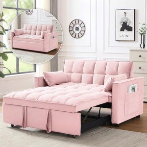 Pink 3-in-1 Convertible Sleeper Sofa Bed