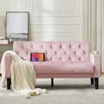 Pink Velvet Loveseat Sofa with USB Ports & Cupholders