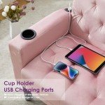 Pink Velvet Loveseat Sofa with USB Ports & Cupholders