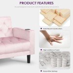 Pink Velvet Loveseat Sofa with USB Ports & Cupholders