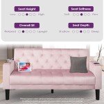 Pink Velvet Loveseat Sofa with USB Ports & Cupholders
