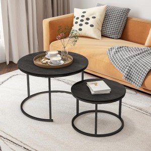 Round Black Nesting Coffee Table Set of 2
