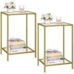 Gold 2-Tier Side Tables with Glass Shelves