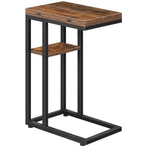 HOOBRO C-Shaped Foldable End Table with Storage