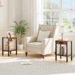 Rustic Brown Side Table Set with USB Charging