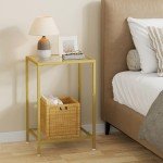 Gold 2-Tier Side Tables with Glass Shelves