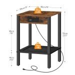 Rustic Brown Side Table Set with USB Charging
