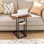 HOOBRO C-Shaped Foldable End Table with Storage
