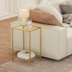 Gold 2-Tier Side Tables with Glass Shelves