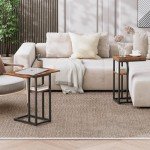 HOOBRO C-Shaped Foldable End Table with Storage