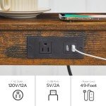 Rustic Brown Side Table Set with USB Charging
