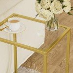 Gold 2-Tier Side Tables with Glass Shelves