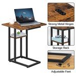 HOOBRO C-Shaped Foldable End Table with Storage