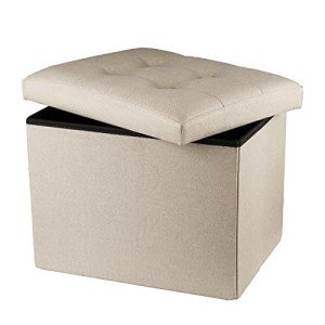 Beige Collapsible Storage Ottoman - Small Footstool